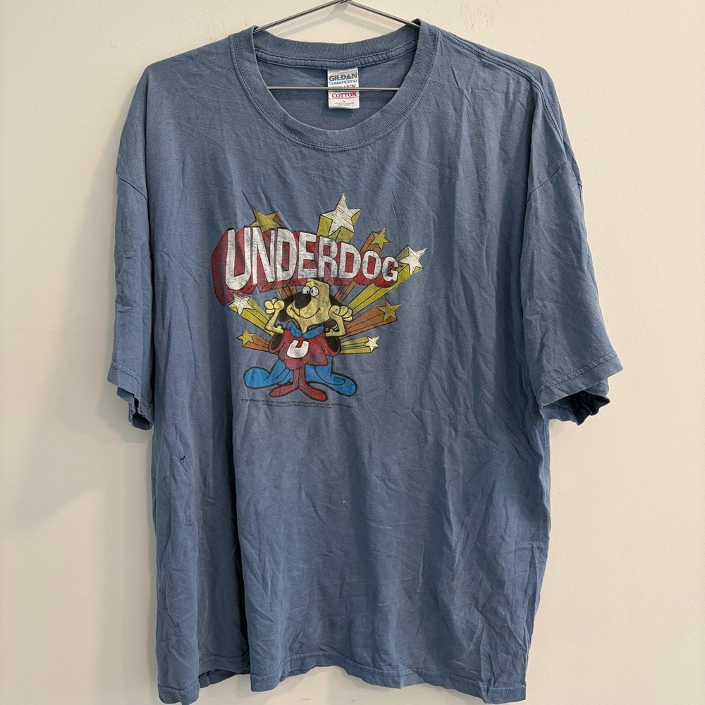 Vintage Underdog Graphic T-Shirt Mens XL Blue Gildan Heavy Cotton Cartoon Tee